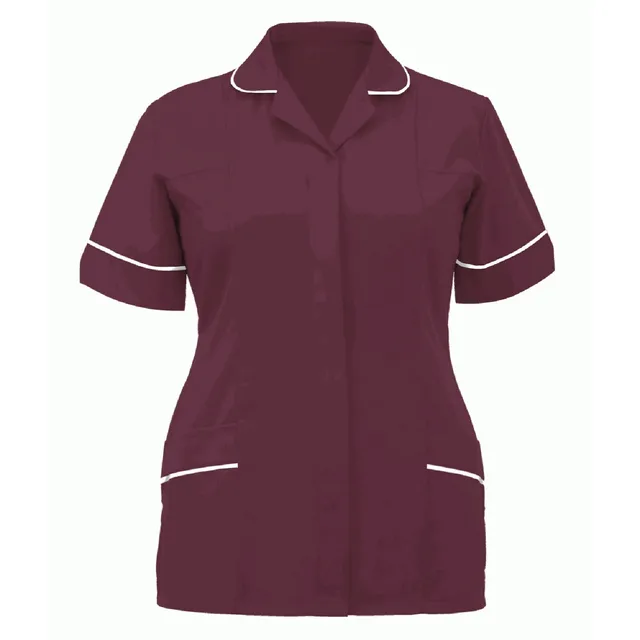 Women Nurse Uniform Short Sleeve V-neck Button Tops