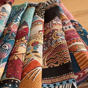 

50*50cm cat linen fabric national wind patchwork making bag pillow cushion jacquard sofa sewing cloth tissu handicraft material