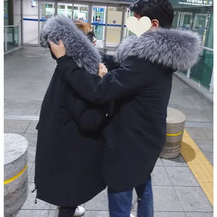 

New Style Couples Winter Large Fur Collar Cotton-padded Clothes Women's Mid-length Loose-Fit Korean-style Large Size Cotton-padd