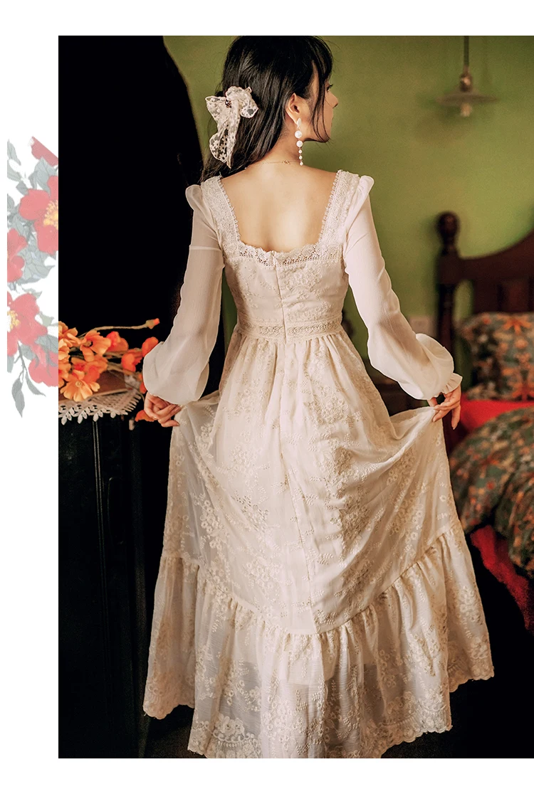 Tingfly Sweet Soft Girl A Line Dress Summer Lace Embroidery