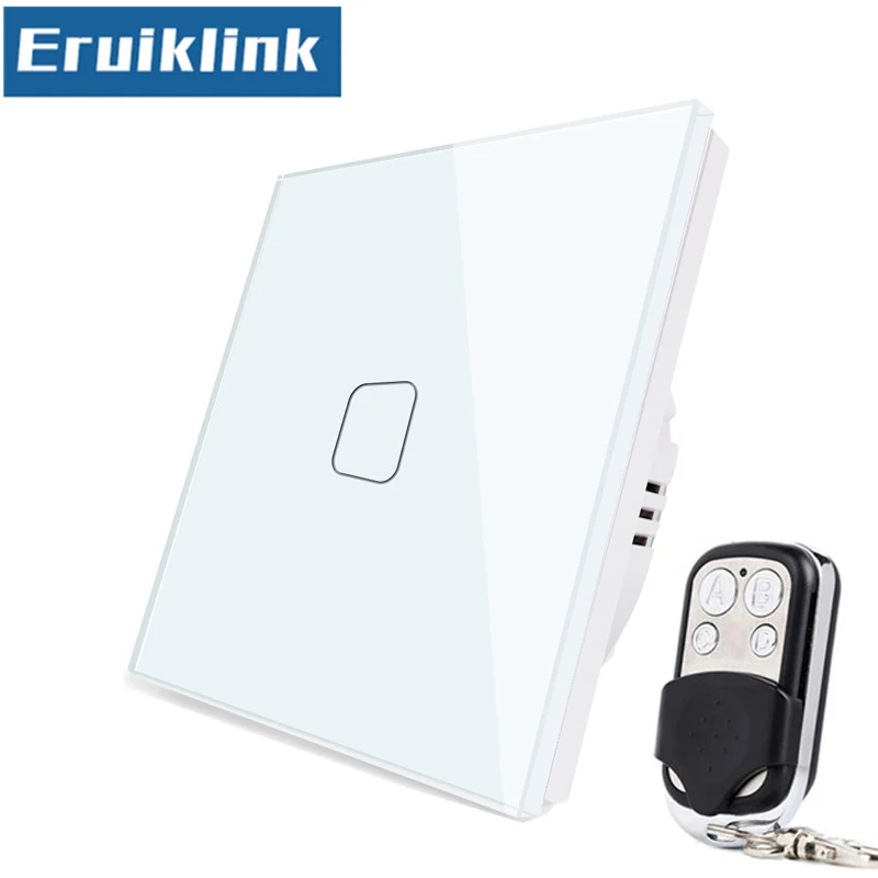 White Switch With RC ЕС/Великобритания Стандартный настенный сенсорный выключатель, 1/2/3 местный 1 позиционный Стекло Панель Беспроводной дистанционного Управление умный светильник переключатель - Цвет: White Switch With RC