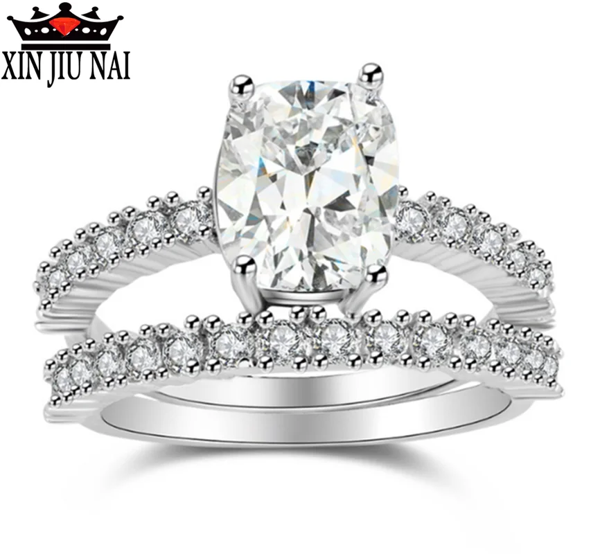 

European and American Fashion 2/Set Female Ring Set Rhod Set AAA Zircon CZ Engagement Ring Set Party Jewelry Gifts