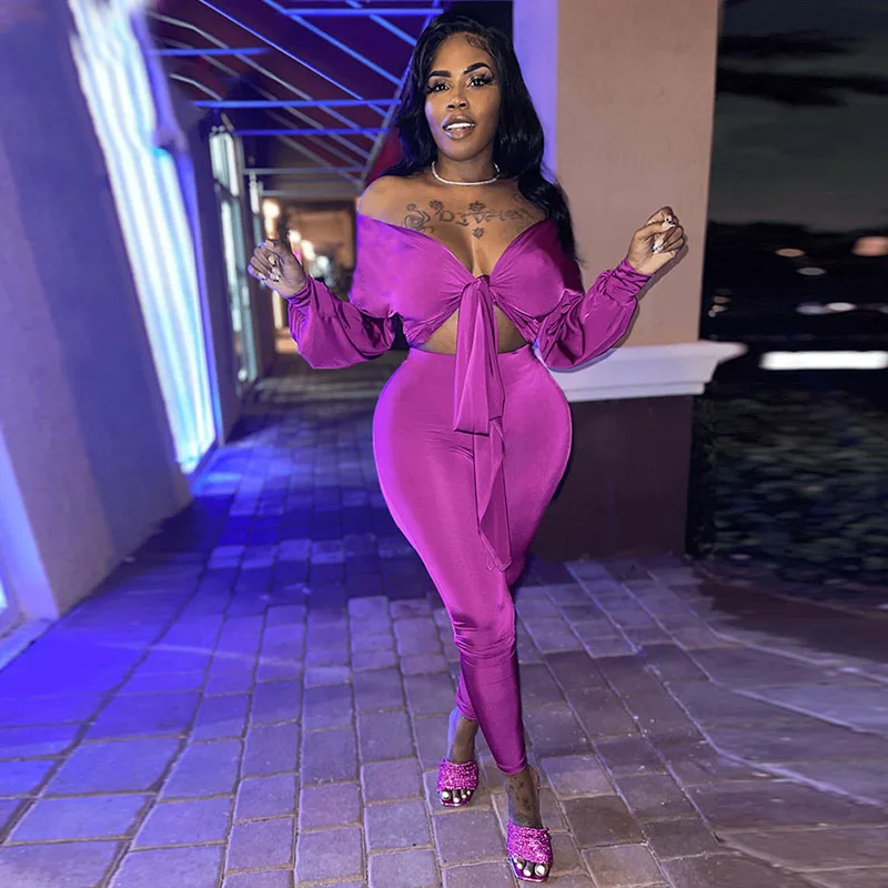 

Комплект из двух предметов Женский, пикантный укороченный топ с бантом и открытыми плечами и леггинсы, Клубная одежда, костюм на день рождения