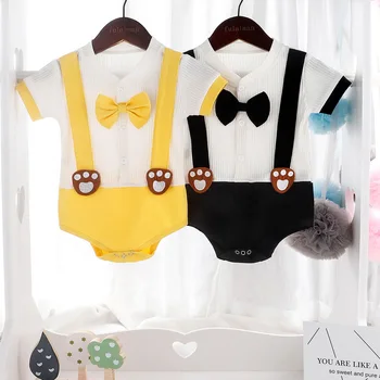 

Baby Boys Girls Bear Paw Bodysuit Summer Casual Cartoon Short Sleeve Round Neck Cute Romper D30