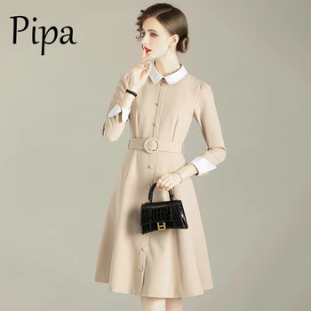 

Dress for women Autumn Winter New Arrival Elegant Retro Turn-Down Collar Long Sleeve Embroidery Woman Dress women