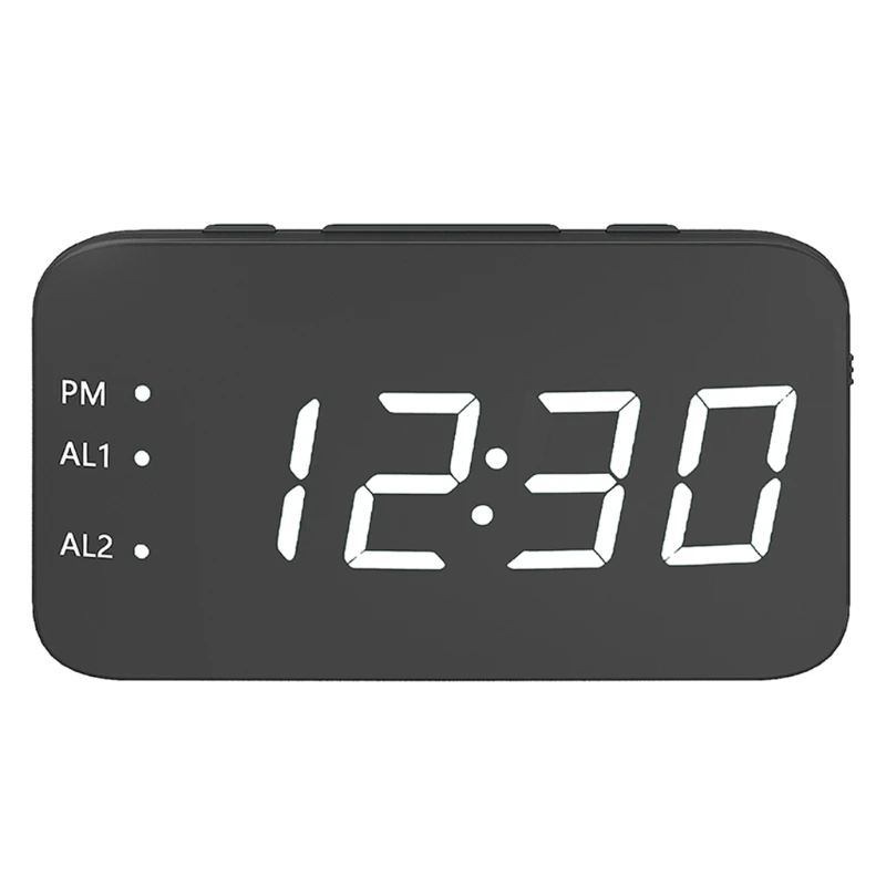 

LED Mirror Digital Dual Alarm Clock Snooze USB Table Wake Up Light Temperature B95A