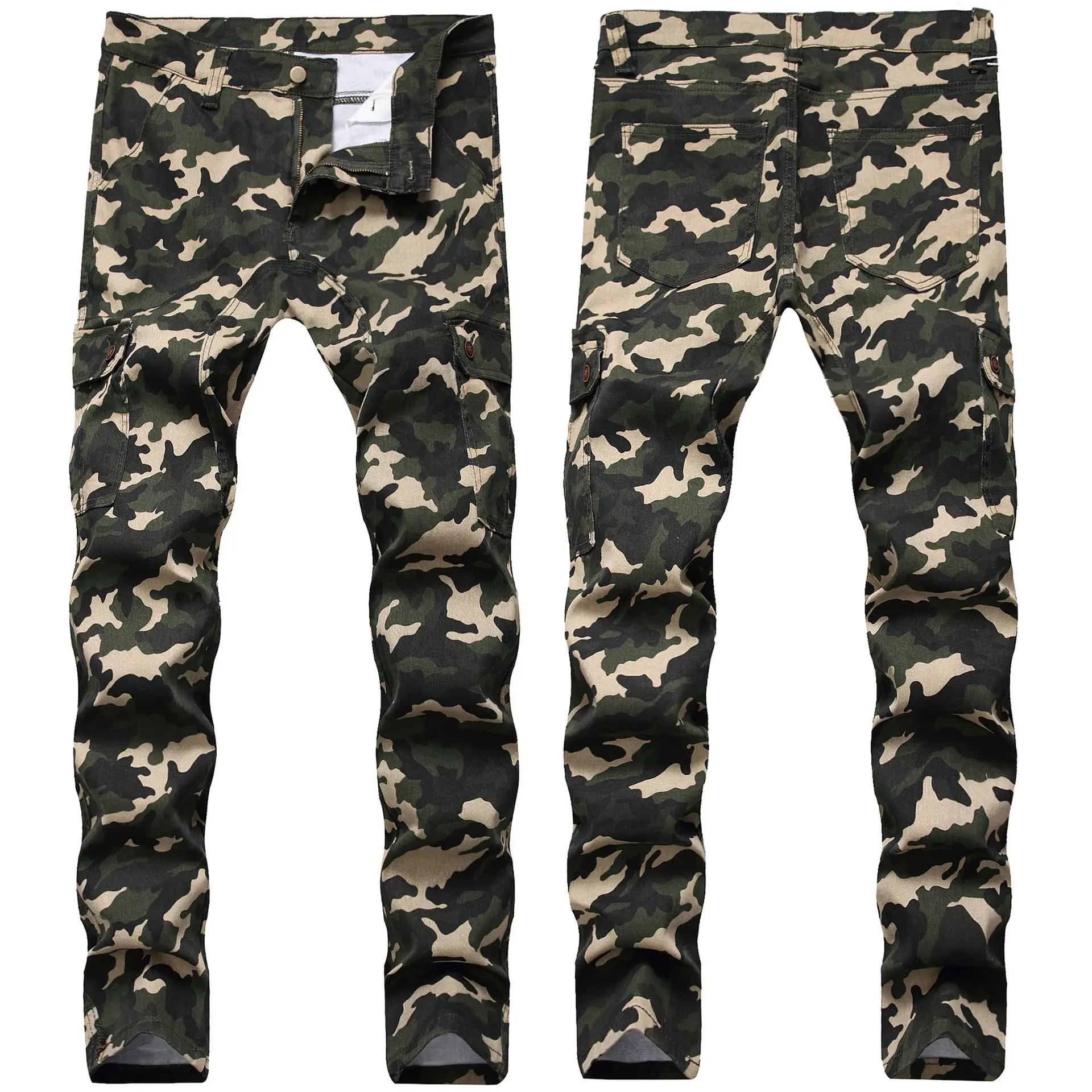 Men Jeans Camouflage Pockets | Denim Jeans Green Military Man | Jeans ...