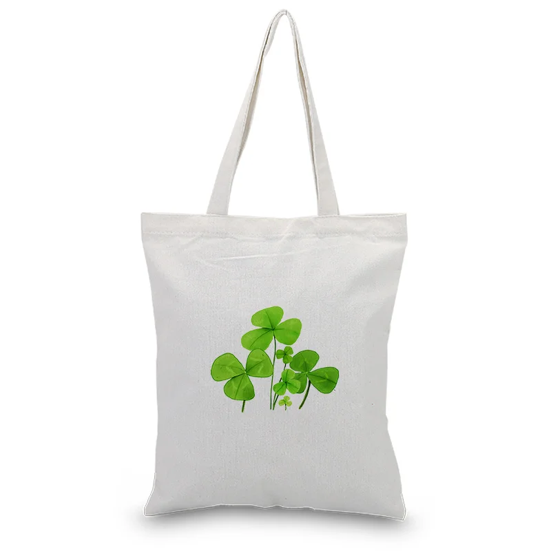 Ручная Холщовая Сумка С Рисунком Клевера, текст, сделай сам, ручная сумка, печать на заказ, печать логотипа, повседневное использование, складная, для покупок, многоразовая