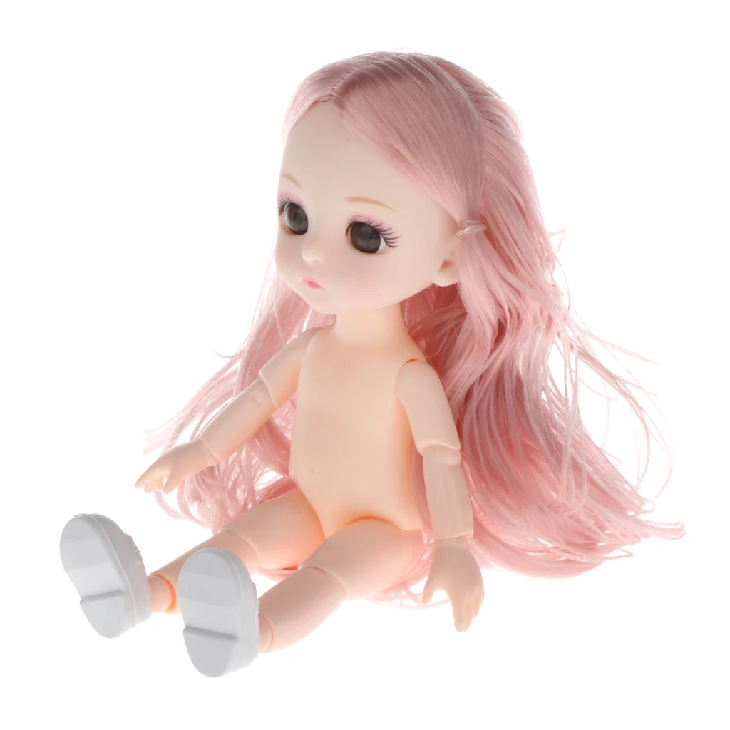 Lovely 13 Moveable Ball Joints 1/12 BJD Mini Girl Doll 3D Eyes DIY Supplies Birthday Gift  Pink Yellow Silver Hair Dolls Toy
