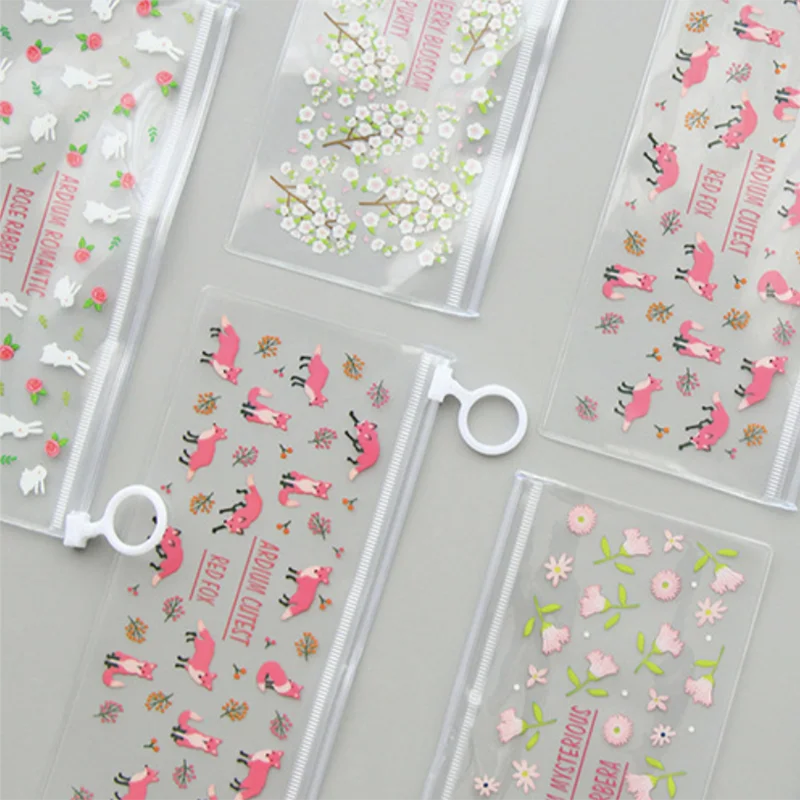 

Transparent Flower Rabbit Pencil Case Pouch for Girl Creative Kawaii Student Stationery Pen Bag Cute Office School Supplies