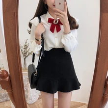 Skirt autumn and winter student a word black retro high waist hip skirt