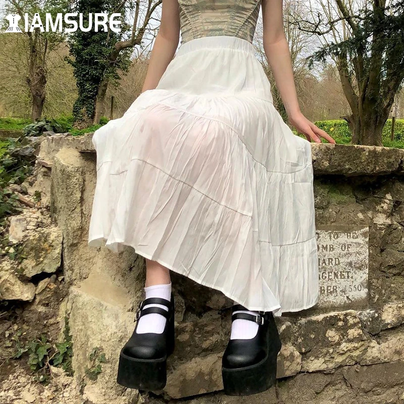 Длинная белая юбка IAMSURE в стиле пэчворк пляжный стиль Однотонная макси с высокой
