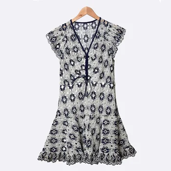 

temperament of the new spring and summer 2020 vintage lace v-neck hollow out printing cultivate morality dress is 27059