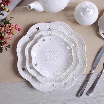

Ceramic Relief White Plate Dessert Plate Fruit Plate Dumpling Plate Cake Breakfast Plate Western Plate Square Plate
