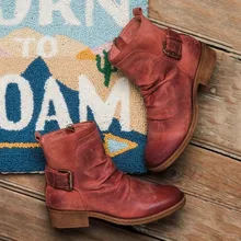 Женская прогулочная обувь; ботильоны; теплые ботинки-гладиаторы на низком каблуке без застежки; ботинки из искусственной кожи с круглым носком; Botas Mujer