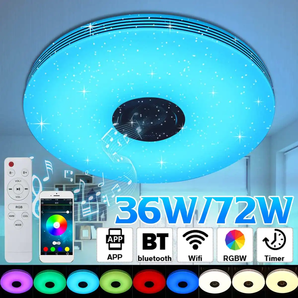 Conduziu a Lâmpada do Teto Luz de Teto Moderno Pode Ser Escurecido Casa Iluminação App Música Bluetooth Quarto Inteligente Controle Remoto 36w 72 Rgb 3 Luzes e Iluminação