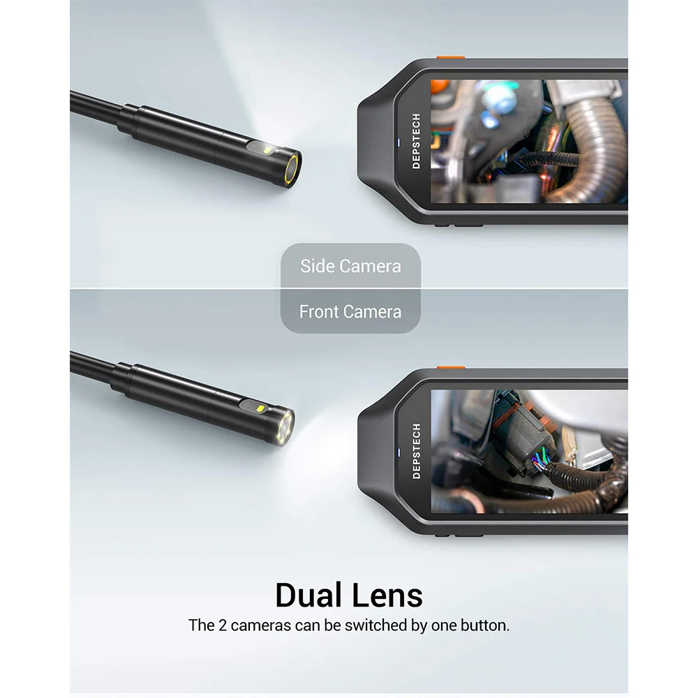 DEPSTECH DS450 1080P Dual Lens Industrial Endoscope Camera with 4.3'' IPS Screen 2MP Video Inspection Camera for Car Sewer Drain endoscope camera