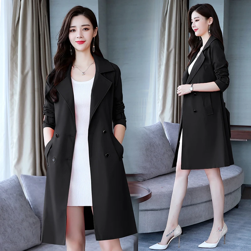 New Autumn slim windbreaker coat female Large size Fashion double-breasted popular Women's coat Raglan sleeve long trenchcoat