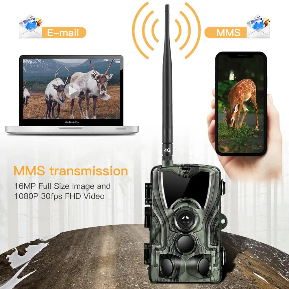 Hunting Trail Camera Trail Camera 4G Hunting Trail Camera SMTP MMS SMS 20MP 1080P Wireless Cellular Wildlife Cameras HC801LTE 0.3s IP65 Surveillance Camera