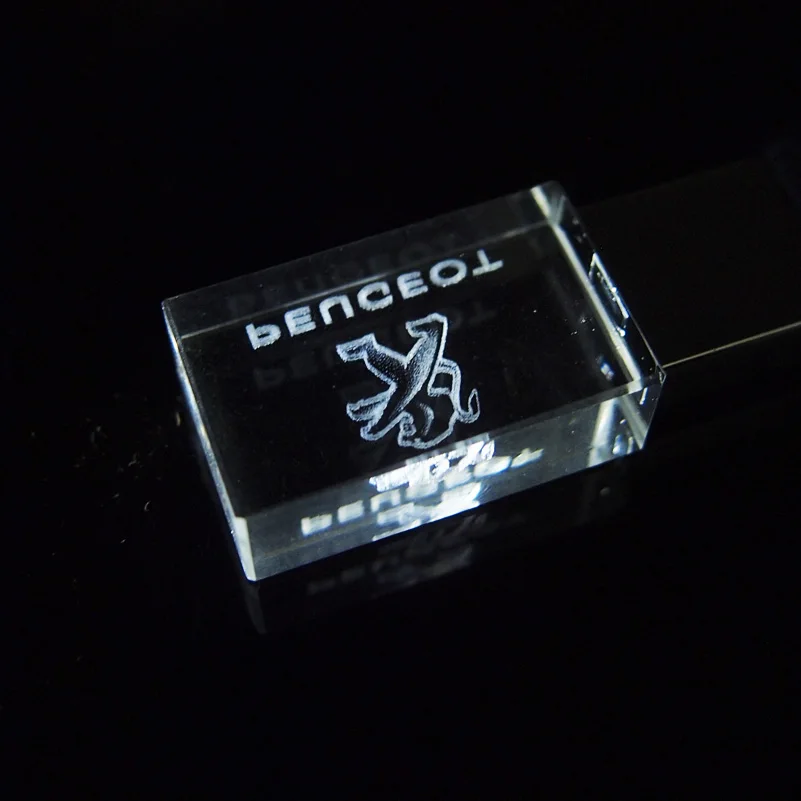 Пользовательские 3D логотип светодиодный Кристалл ручка диск Peuceot автомобиль 64 Гб