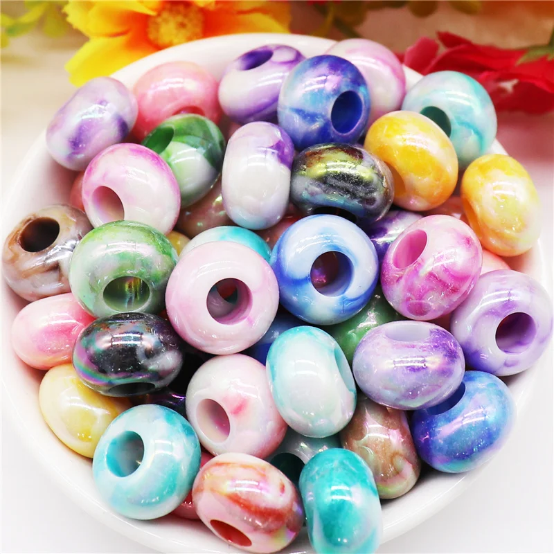 10Pcs/Lot Pink Color Assorted Muranos Charms Polished Pony Stone 5mm Large Hole Spacer Beads Slide Charms for Bracelet Jewelry