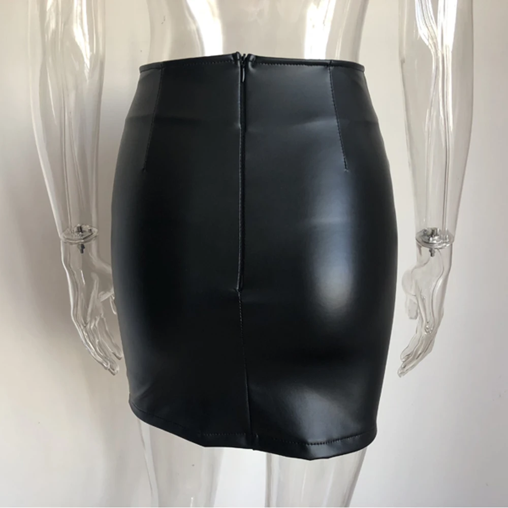 KGFIGU женские черные кожаные юбки Осень Зима Высокая Талия Ruched Мини юбки сексуальные короткие нижние