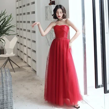 

Red Off Shoulder Evening Party Dress A-line Mesh Wedding Party Dress Elegant Women Qipao Full Length Vestidos De Festa