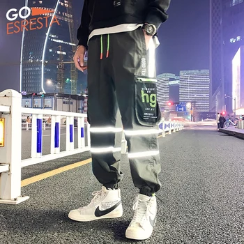 

Summer New Tide Men Pants Breathable Fashion Reflective Loose Wild Sports Jogging Drawstring Tooling Style Printing Trousers