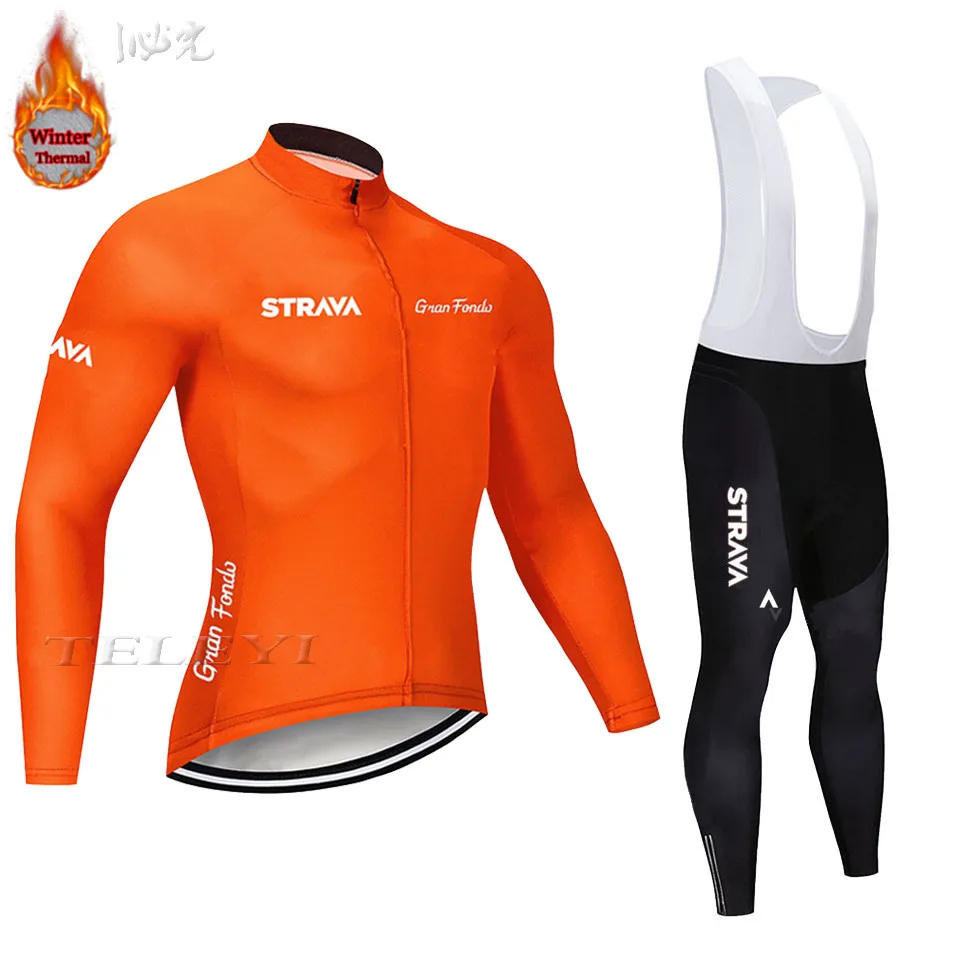 STRAVA зеленый флис мужской Велоспорт Джерси Набор велосипедный зимний Одежда для велоспорта Майо Ropa Ciclismo Invierno костюм - Color: 6