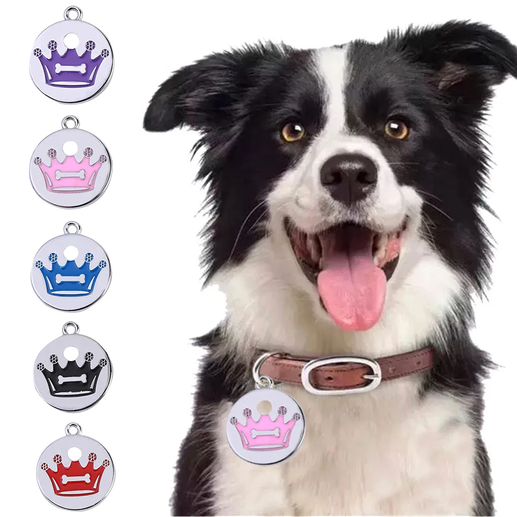 30^Cute Mini More Crown Print Diamond Dog Cat ID Name Tags Pet Jewelry Necklace family product for pet dog leash собачий поводок