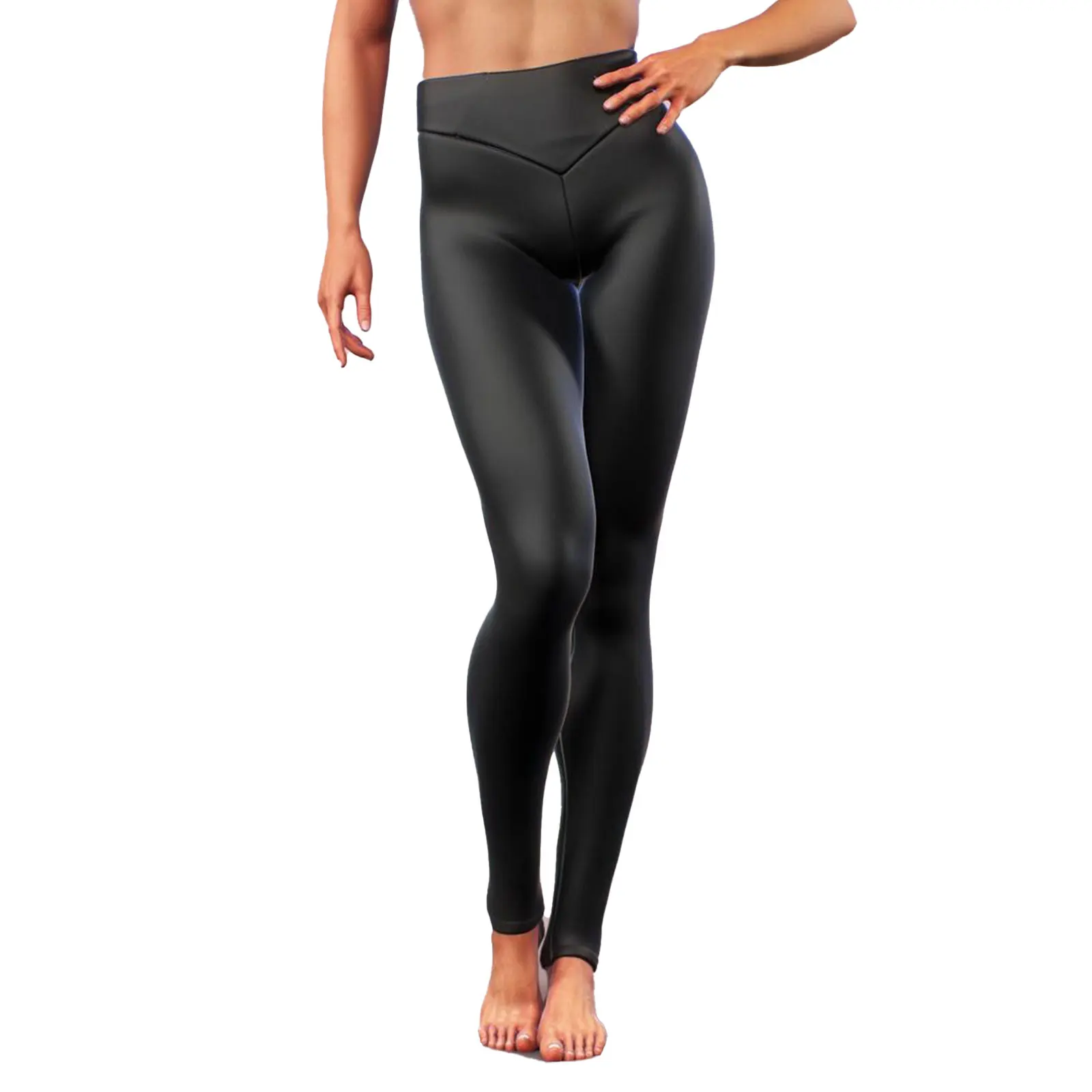 Womens Wetlook Leggings Stretch Leather Pants Shiny High Waist