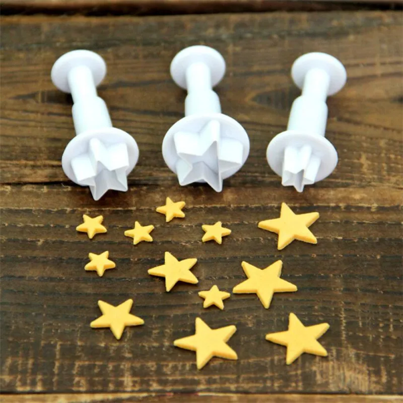 Description Picture 2 of item3Pcs/Set Star Shape Fondant Cake Decorating Plunger Biscuit Cookies Cutter Sugarcraft Diy Mold Christmas Cake Decorating Tools