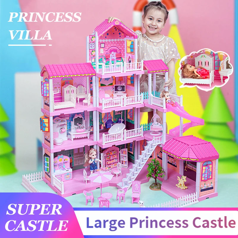 

New Big Size Girls Princess Villa Toy Handmade Doll House Castle Diy 3D House Toy Dollhouse Birthday Gifts Educational Toys