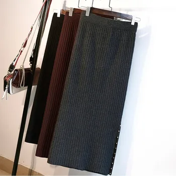 

Faldas mujer moda 2019 autumn and winter skirts womens thick long skirt high waist midi skirt black faldas largas mujer