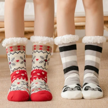 

Winter Women Warm Socks Cotton Knit Floor Non-slip Super Thicken Soft Socks Girl Plus Velvet Keep Warm Female Socks Soft Lady