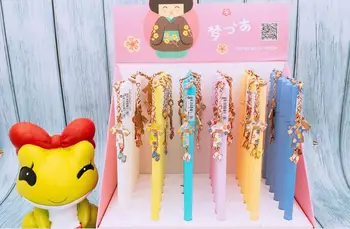

novely japan cloth pendant gel pen cartoon school kids gel ink pen office stationery black write pen promotion gift 36pc/lot