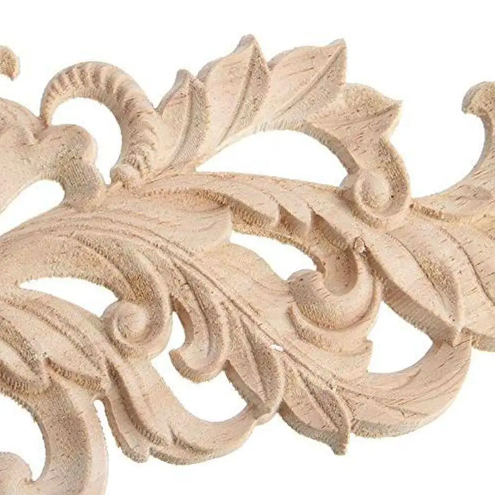 Vintage Flower Design Carpenter Oak Wood Carved Corner Onlay Applique Unpainted Frame Furniture Door Decoration 1 Pcs