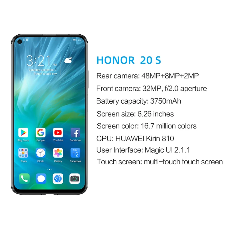 Honor 20s 6 ГБ 8 ГБ 128 ГБ глобальная ПЗУ Поддержка программного обеспечения Google 48MP 32MP задняя 3 камера 2340x1080P полный экран смартфон