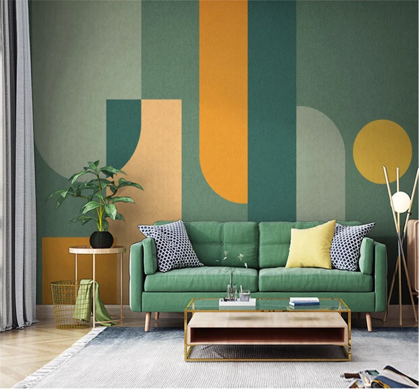 

Modern simple abstract geometric lines light luxury TV background wall paper 8D waterproof wall cloth