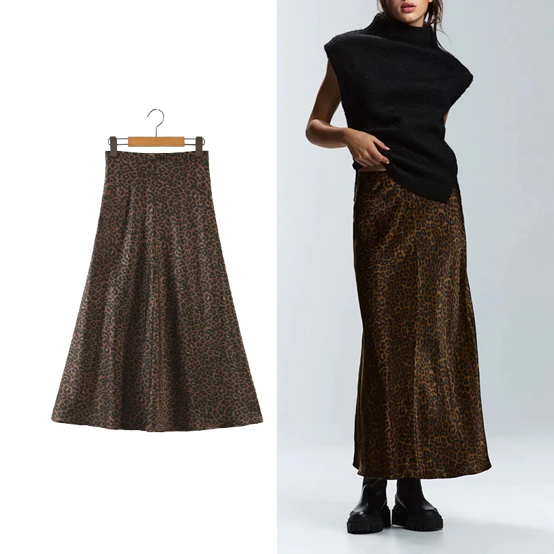 Женская длинная юбка с леопардовым принтом в винтажном уличном стиле | одежда