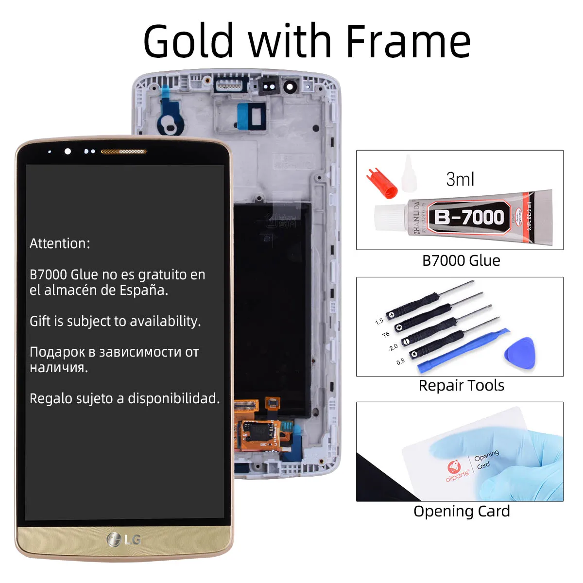 Дисплей для LG G3 LCD D850 D851 D855 в сборе с тачскрином на рамке черный белый золотой - Цвет: Gold with Frame