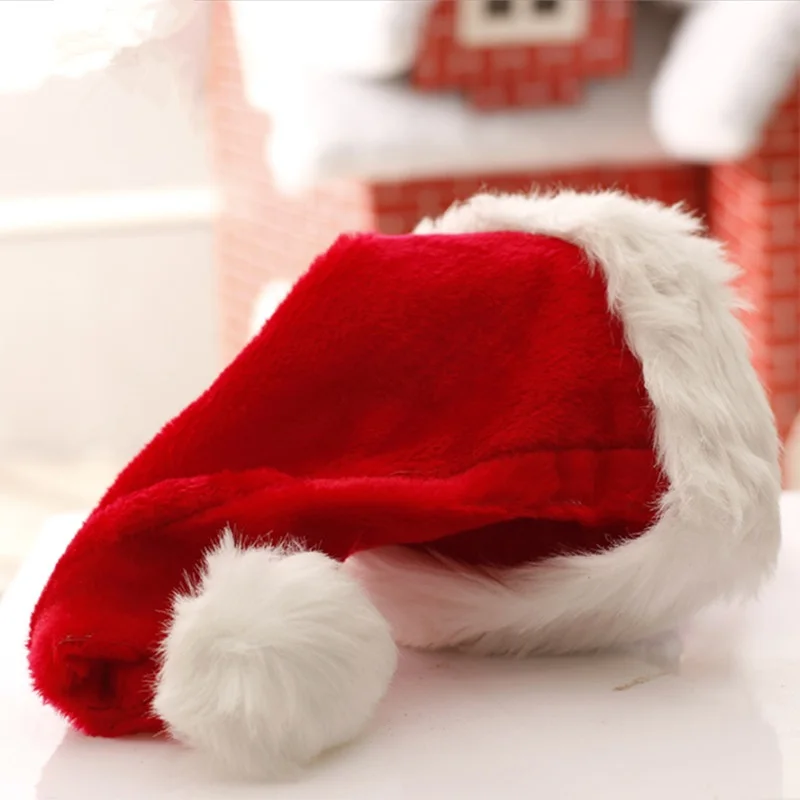 60 шт., красная плюшевая шапка Санты для взрослых, Рождественская шапка, толстая зимняя теплая плюшевая шапка Санты, рождественские украшения WB1250