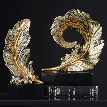 

European Style Simulation Feather Resin Craftwork Statue Creative Office Study Abstraction Ornaments Figurines X2692
