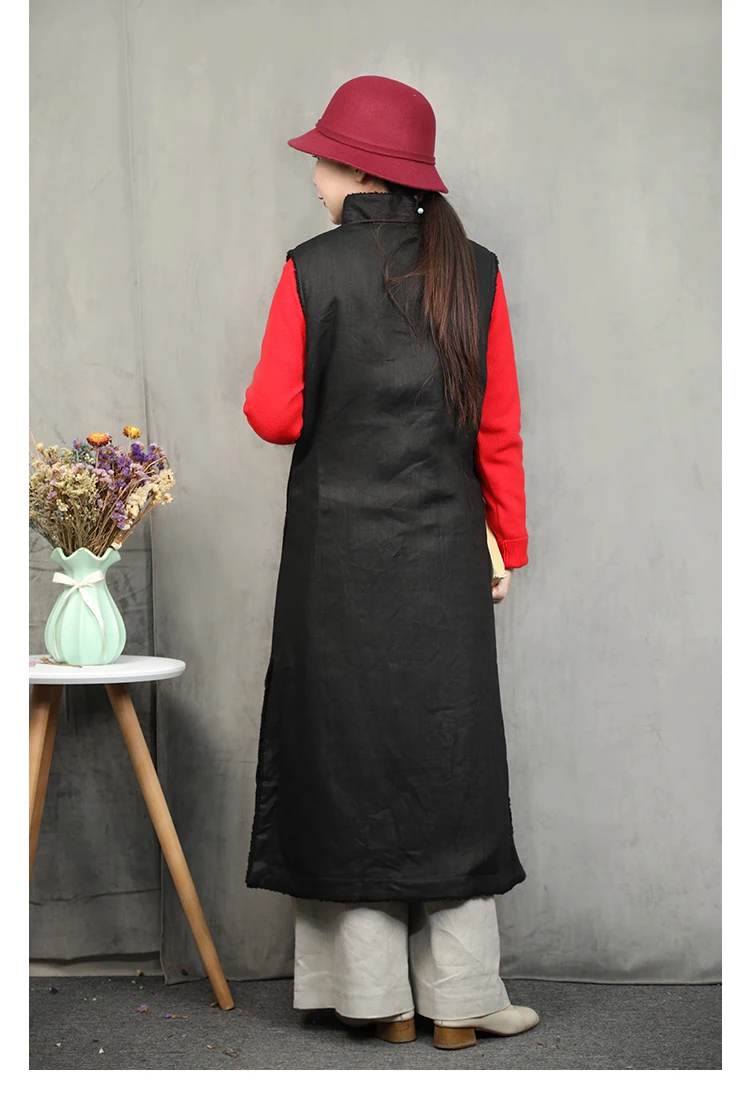 LZJN 2020 Spring Vest Women Waistcoat Warm Fleece Traditional Chinese Cardigan Long  Vest Ladies Sleeveless Veste Femme (20)