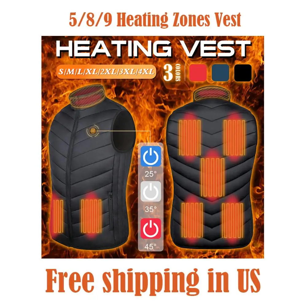 

2020 5/8/9 Heating Zone Vest US Free Shipping USB Infrared Heating Vest Control Temperature Outdoor Camping Hiking Warm Jacket