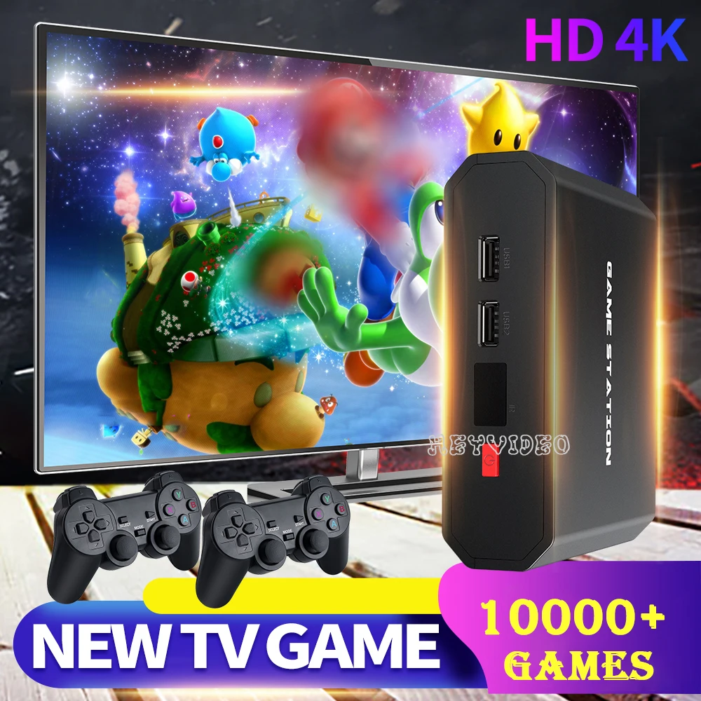 M8 Plus Game Console 4K HD Video Game Consoles with 10000+ Games Video Games Box for PS1/GBA/FC/ Dual Wireless Controllers