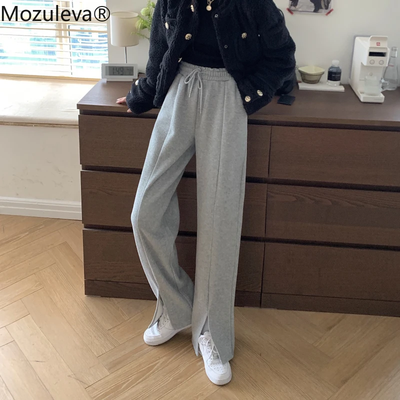 Woman Pants Elastic-Waist Velvet Mozuleva Loose Thickening Wide-Legged Straight Winter/autumn