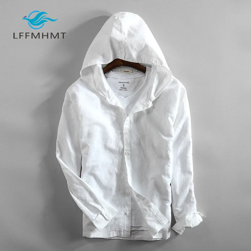 Men Spring And Autumn Fashion Brand China Style Vintage Solid Color Cotton Linen Hooded Jacket Male Casual Thin Jacket Coat