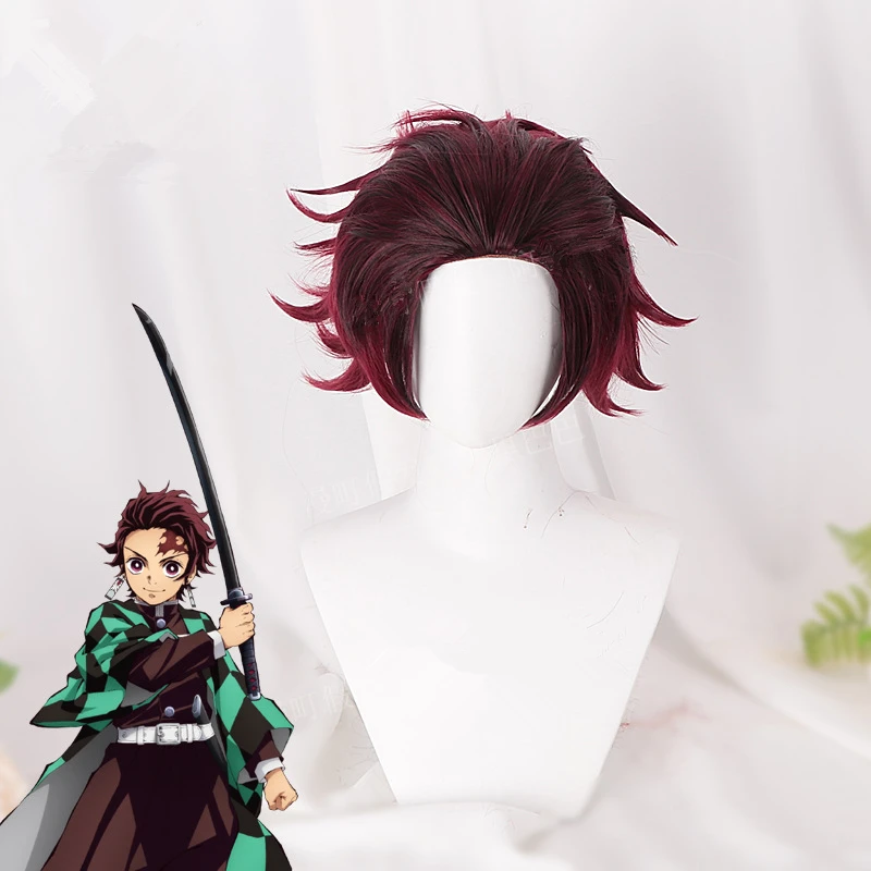 A Demon Slayer: Kimetsu no Yaiba Cosplay Kamado Tanjirou Wig Agatsuma Zenitsu Unisex Curly Fuffy Hair Wigs Party Halloween Props - Цвет: A