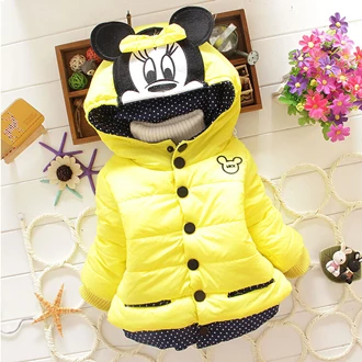 JK015-Yellow Куртка для девочек; теплая хлопковая куртка с Микки и Минни для маленьких девочек; сезон осень-зима; пальто для девочек; красивая детская верхняя одежда; детская одежда - Цвет: JK015-Yellow